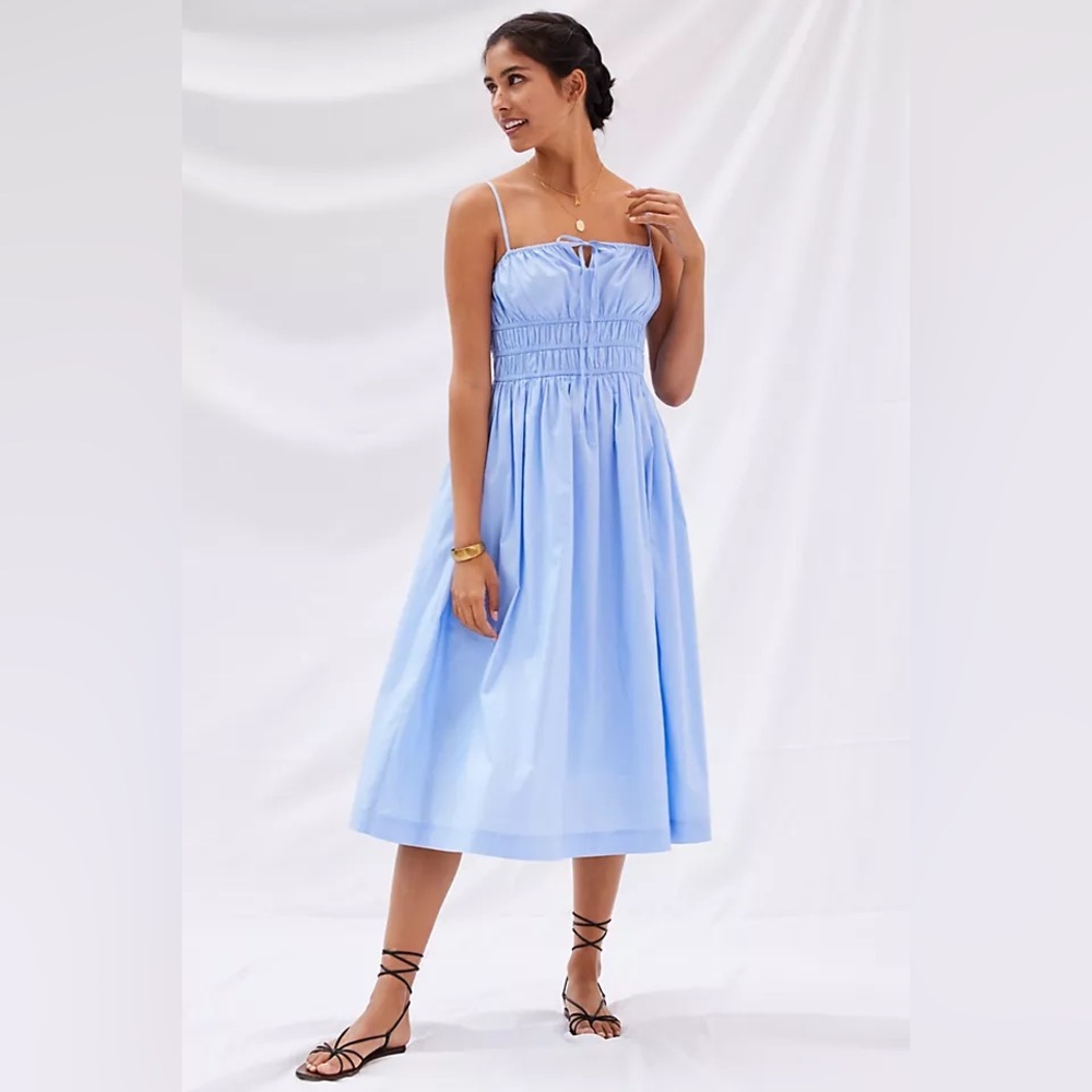 Anthropologie Smocked Cotton Blue Midi Dress XS New With Tags NWT
